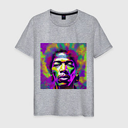 Футболка хлопковая мужская Jimi Hendrix in color Glitch Art, цвет: меланж