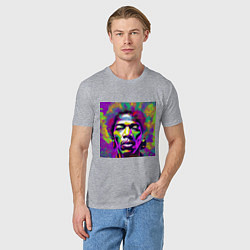 Футболка хлопковая мужская Jimi Hendrix in color Glitch Art, цвет: меланж — фото 2