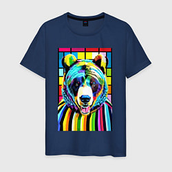 Футболка хлопковая мужская Медвежья мордашка - поп-арт - нейросеть, цвет: тёмно-синий
