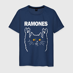 Футболка хлопковая мужская Ramones rock cat, цвет: тёмно-синий