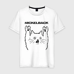 Футболка хлопковая мужская Nickelback - rock cat, цвет: белый