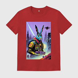 Футболка хлопковая мужская Brave hare - cyberpunk - neural network, цвет: красный