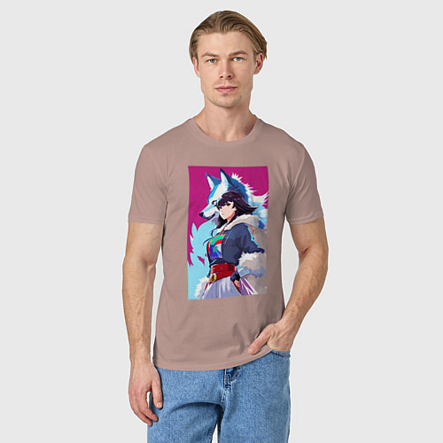 Мужская футболка Girl and wolf - anime - neural network / Пыльно-розовый – фото 3
