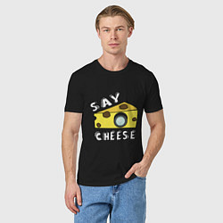 Футболка хлопковая мужская Say cheese, цвет: черный — фото 2