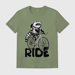 Футболка хлопковая мужская Raccoon ride, цвет: авокадо