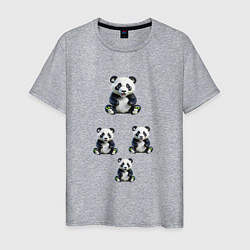 Футболка хлопковая мужская Маленькие панды, цвет: меланж