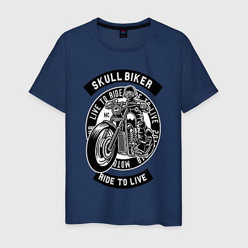 Мужская футболка Skull biker - live to ride / Тёмно-синий – фото 1