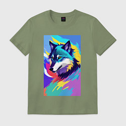 Футболка хлопковая мужская Wolf - pop art - neural network, цвет: авокадо