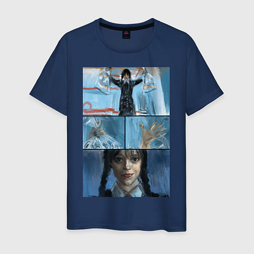 Мужская футболка Уэнсдей и пираньи / Тёмно-синий – фото 1