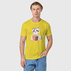 Футболка хлопковая мужская Котенок с попкорном, цвет: желтый — фото 2