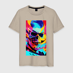 Футболка хлопковая мужская Cool skull - pop art, цвет: миндальный