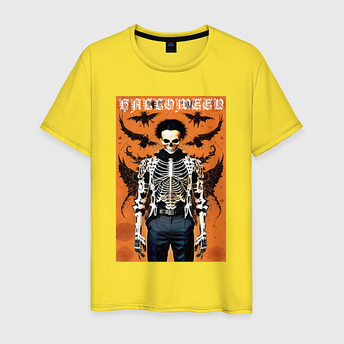 Мужская футболка Cool skeleton - poster - halloween / Желтый – фото 1