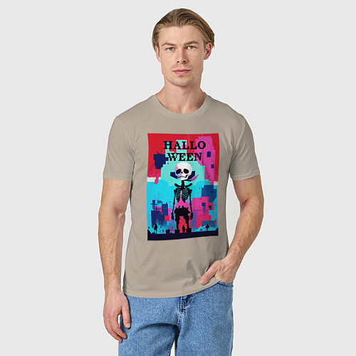Мужская футболка Funny skeleton - pop art - pixels halloween / Миндальный – фото 3
