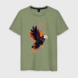 Футболка хлопковая мужская Орел парящая птица абстракция, цвет: авокадо
