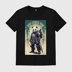 Футболка хлопковая мужская Панда - самурай - киберпанк, цвет: черный