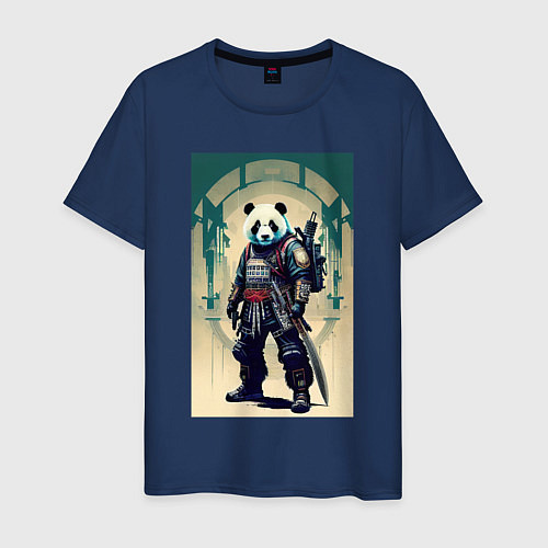 Мужская футболка Панда - самурай - киберпанк / Тёмно-синий – фото 1