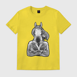 Футболка хлопковая мужская Лошадь в пальто, цвет: желтый