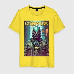 Футболка хлопковая мужская Cyberpunk - urban skull - neural network, цвет: желтый