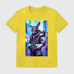 Футболка хлопковая мужская Крутой кибер-заяц - нейросеть, цвет: желтый