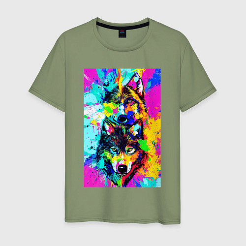 Мужская футболка Волк с волчицей - нейросеть / Авокадо – фото 1