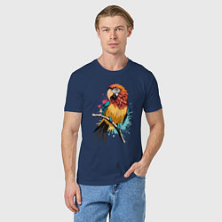 Футболка хлопковая мужская Акварельный попугай, цвет: тёмно-синий — фото 2