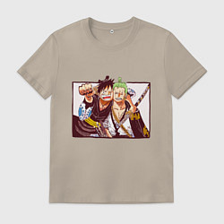 Футболка хлопковая мужская Луффи и Ророноа Зоро - Ван пис, цвет: миндальный