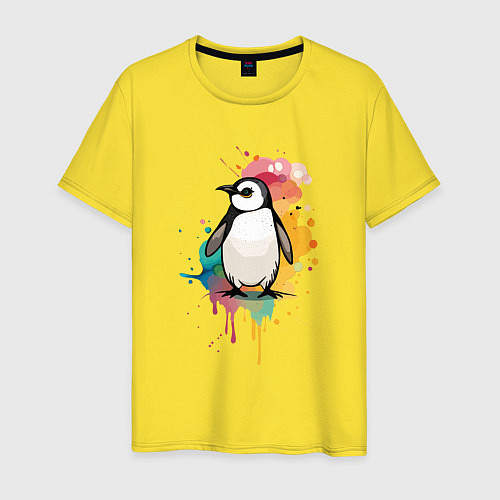 Мужская футболка Красочный пингвин / Желтый – фото 1