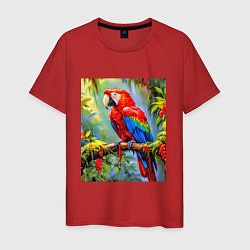 Футболка хлопковая мужская Яркий красный ара, цвет: красный