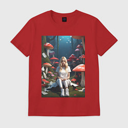 Футболка хлопковая мужская Alice in Wonderland, цвет: красный