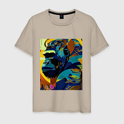 Футболка хлопковая мужская Лесная горилла, цвет: миндальный