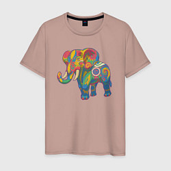 Футболка хлопковая мужская Разноцветный слоник, цвет: пыльно-розовый