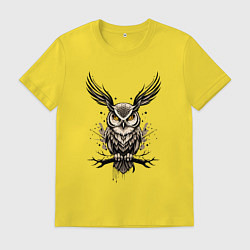 Футболка хлопковая мужская Тату сова, цвет: желтый