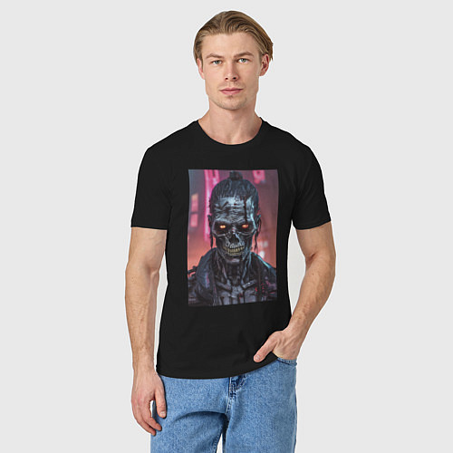 Мужская футболка Зомби зловещий скелет киберпанк / Черный – фото 3