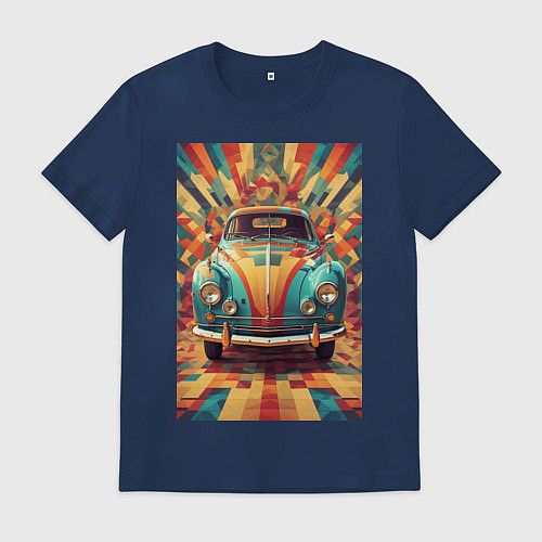 Мужская футболка Ретро машина в ярких цветах / Тёмно-синий – фото 1