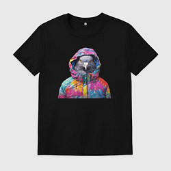 Футболка хлопковая мужская Голубь в яркой куртке, цвет: черный