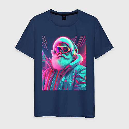Мужская футболка Модный Санта в неоновом свете / Тёмно-синий – фото 1