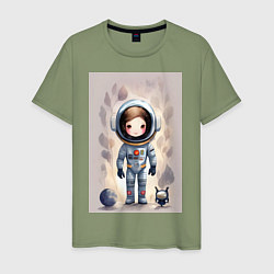 Футболка хлопковая мужская Милый маленький космонавт - нейросеть, цвет: авокадо