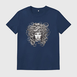 Футболка хлопковая мужская Голова медузы горгоны тату эскизы, цвет: тёмно-синий