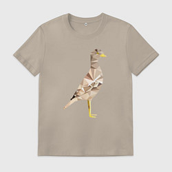 Футболка хлопковая мужская Авдотка птица в стиле Low Poly, цвет: миндальный
