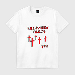 Футболка хлопковая мужская Хэллоуин выбирает тебя, цвет: белый