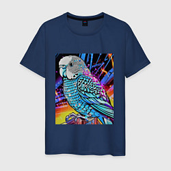 Футболка хлопковая мужская Волнистый синий попугай, цвет: тёмно-синий