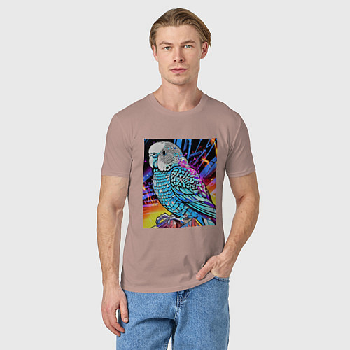Мужская футболка Волнистый синий попугай / Пыльно-розовый – фото 3