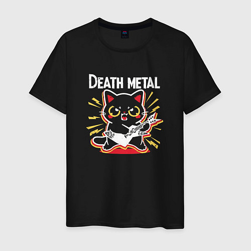 Мужская футболка Death metal - котик с гитарой / Черный – фото 1