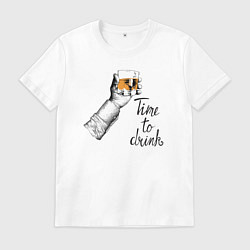 Футболка хлопковая мужская Time to drink, цвет: белый