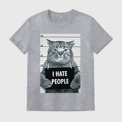 Футболка хлопковая мужская Кот преступник уголовник с табличкой, цвет: меланж