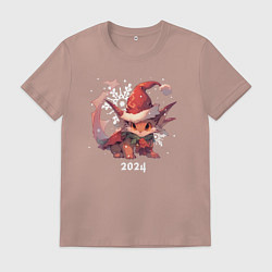 Футболка хлопковая мужская Happy Dragon year 2024, цвет: пыльно-розовый