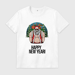 Футболка хлопковая мужская Брутальный Санта, цвет: белый