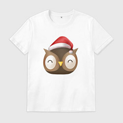 Футболка хлопковая мужская Новогодняя сова, цвет: белый