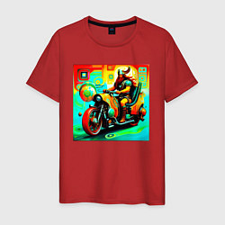 Футболка хлопковая мужская Викинг на мотоцикле, цвет: красный