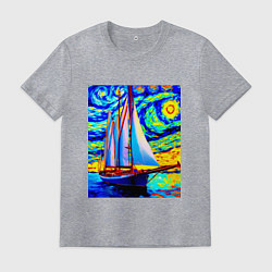 Футболка хлопковая мужская Парусная яхта, цвет: меланж